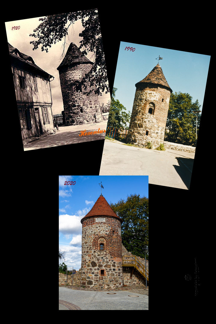 Burg/SA - Hexenturm - Ansicht 1920, 1990 und 2020