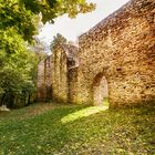 Burgstein mit gotischen Kirchenruinen