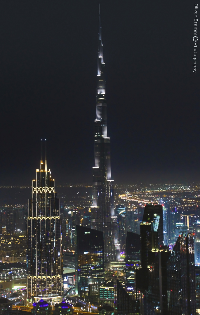 Burj Khalifa, Dubai. View on Burj Khalifa at night. With 828 meters, the world's tallest building.