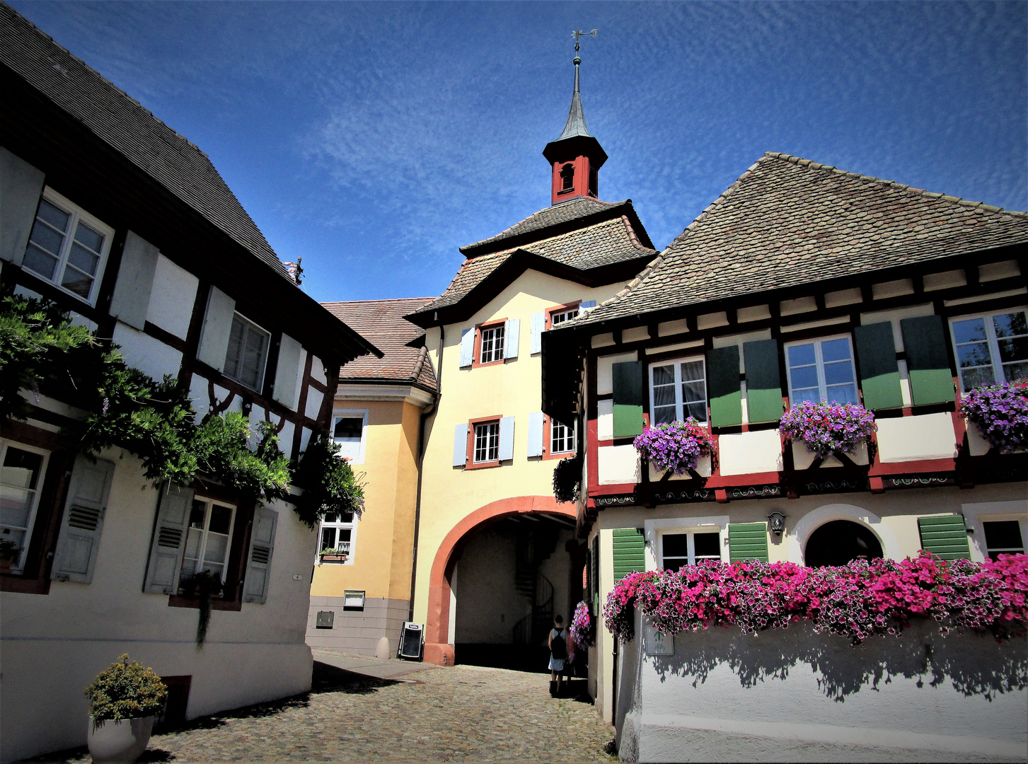 Burkheim - Das Stadttor in blumiger Umgebung