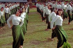 Burmesian cheerleaders performe for the Asian Championship