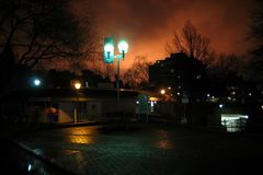 burning oil refinery near brühl illuminates firmament