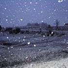 Bus hält im Schneegestöber