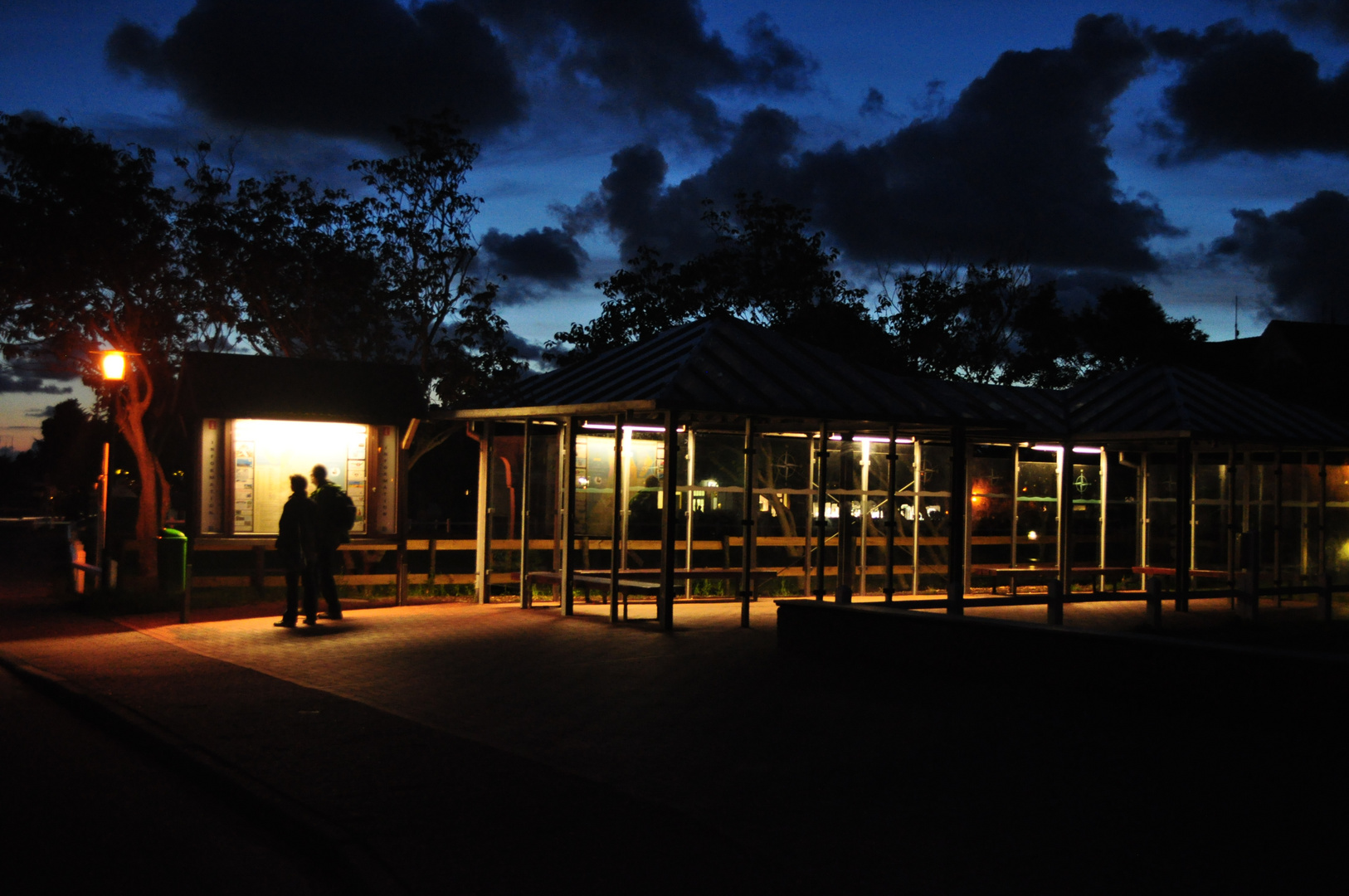 bus stop by night