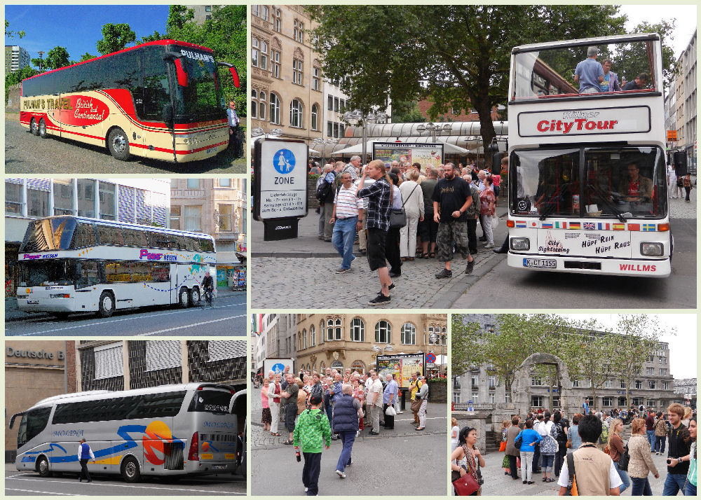 Busse und Touristen in Köln