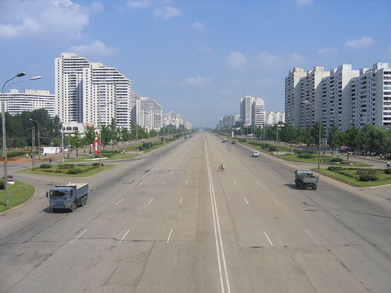 Busy road in Pyongyang (North Korea, September 2005)