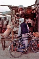 Butcher selling mutton meat