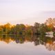 Cabin by the lake mirrored