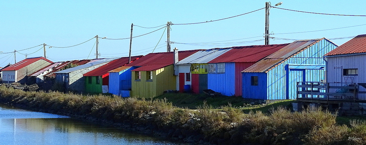 Cabanes colorées sur le port