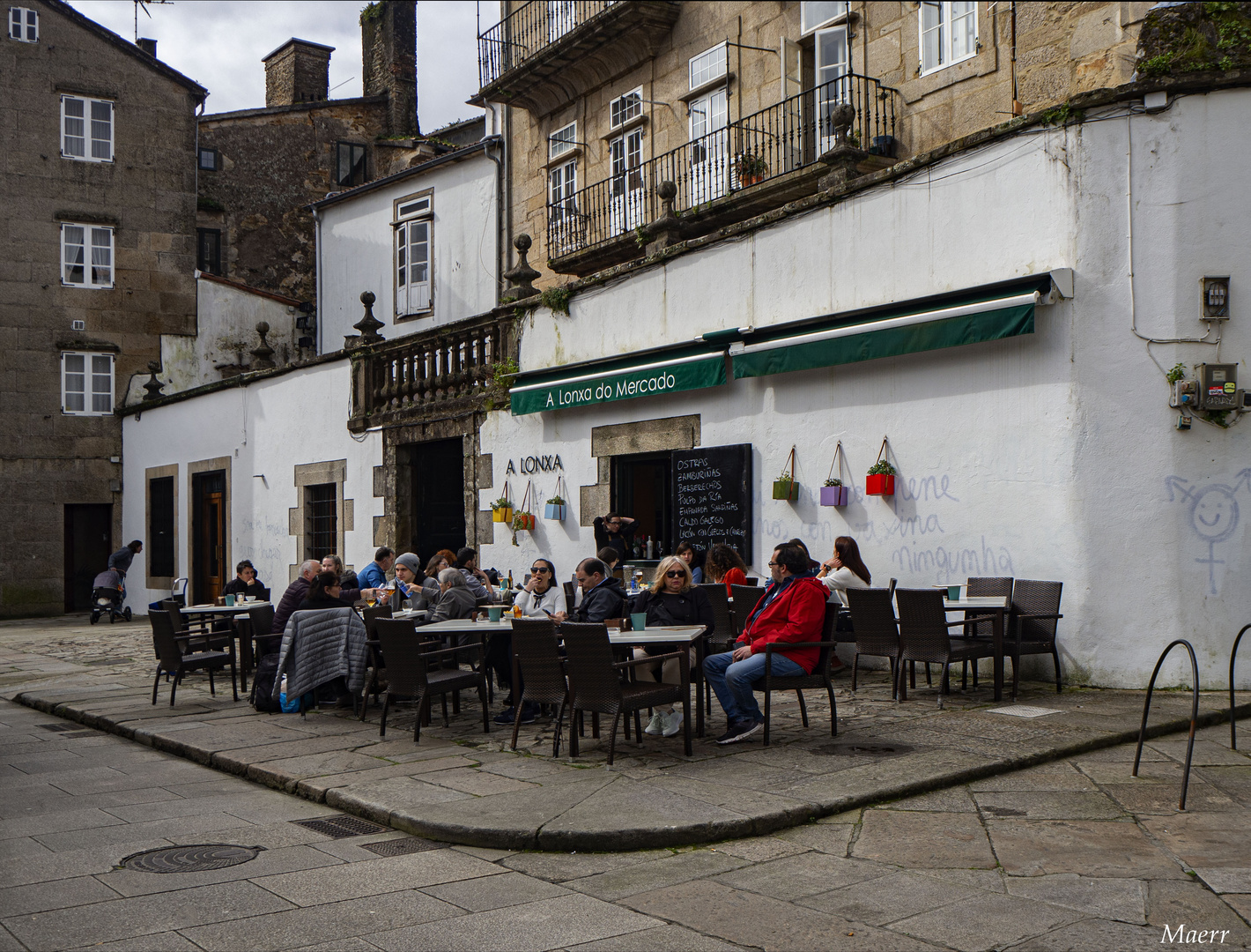  Cafetería en el Mercado de La Plaza de Abastos de Santiago.