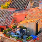 Cagnes sur mer. Dächer und Handwerker. Haut de Cagnes