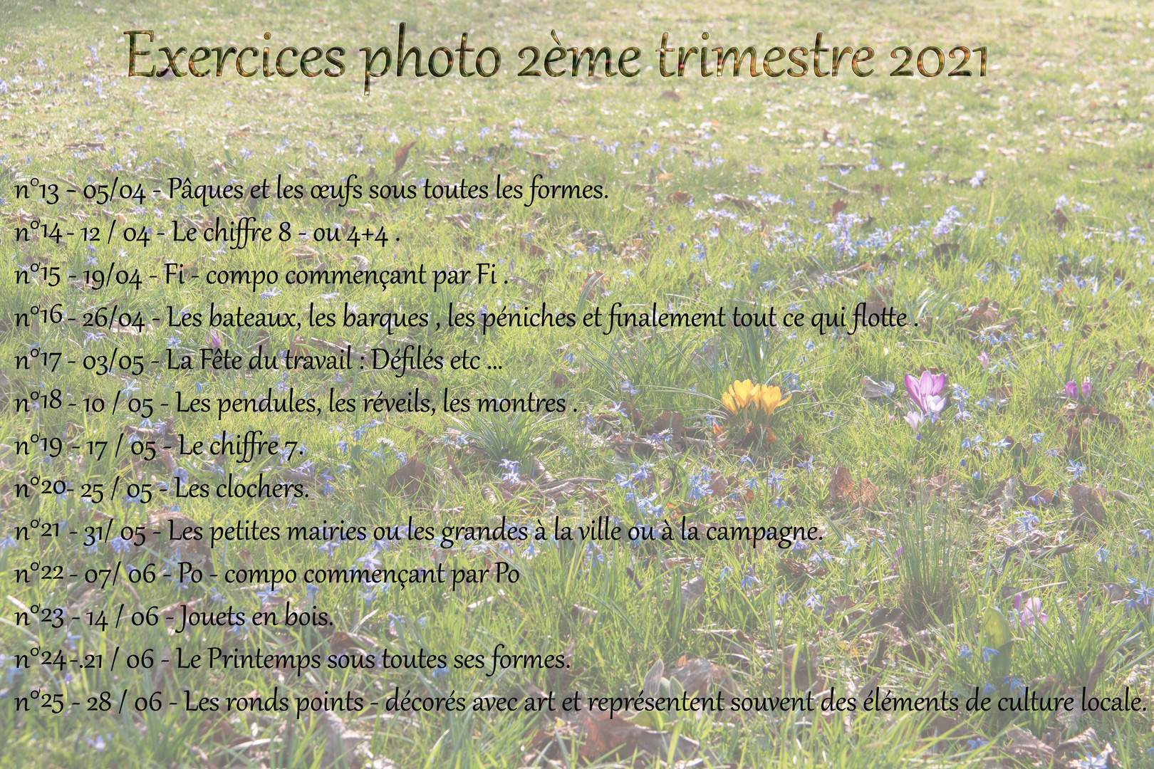 calendrier exercices photo 2 ème trimestre  2021 