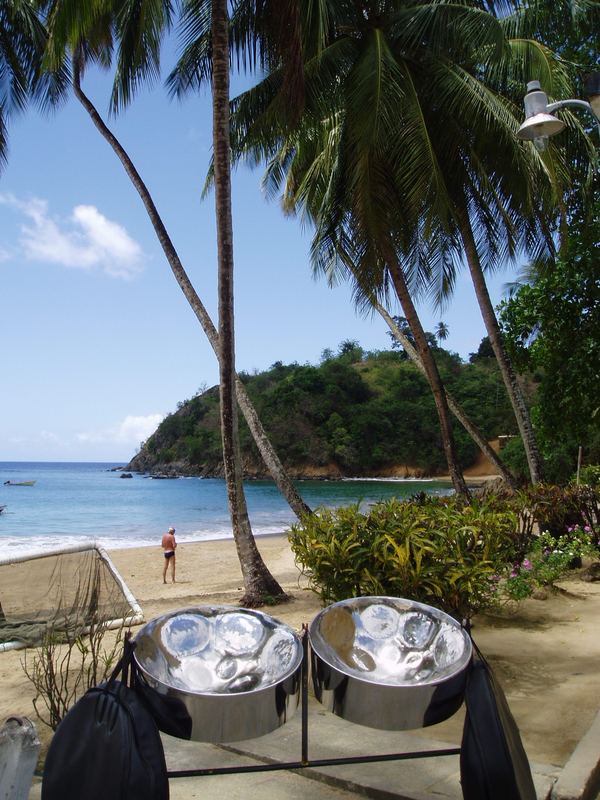 Calypso steel drums on beach ...Tobago