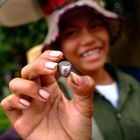 Cambodian Girl selling "LEAS" or shell fish