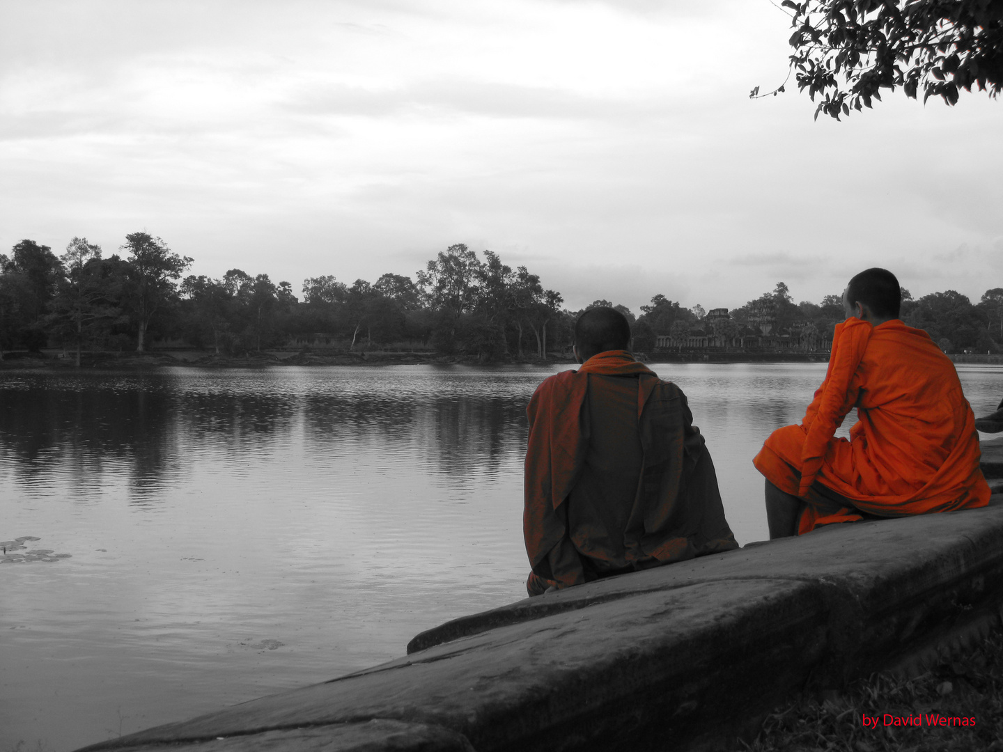 Cambodian Monks Looking At A Temple In Angkor Wat