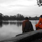 Cambodian Monks Looking At A Temple In Angkor Wat