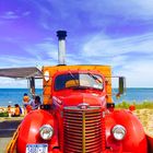 Camion de pizza en couleur plage de Hampton,