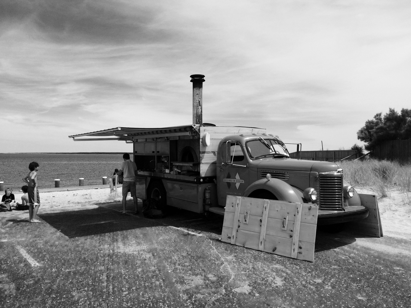 Camion pizza sur la plage de Hamptons, USA