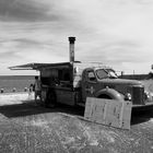 Camion pizza sur la plage de Hamptons, USA