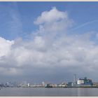 canary wharf and the thames from the woolwich ferry