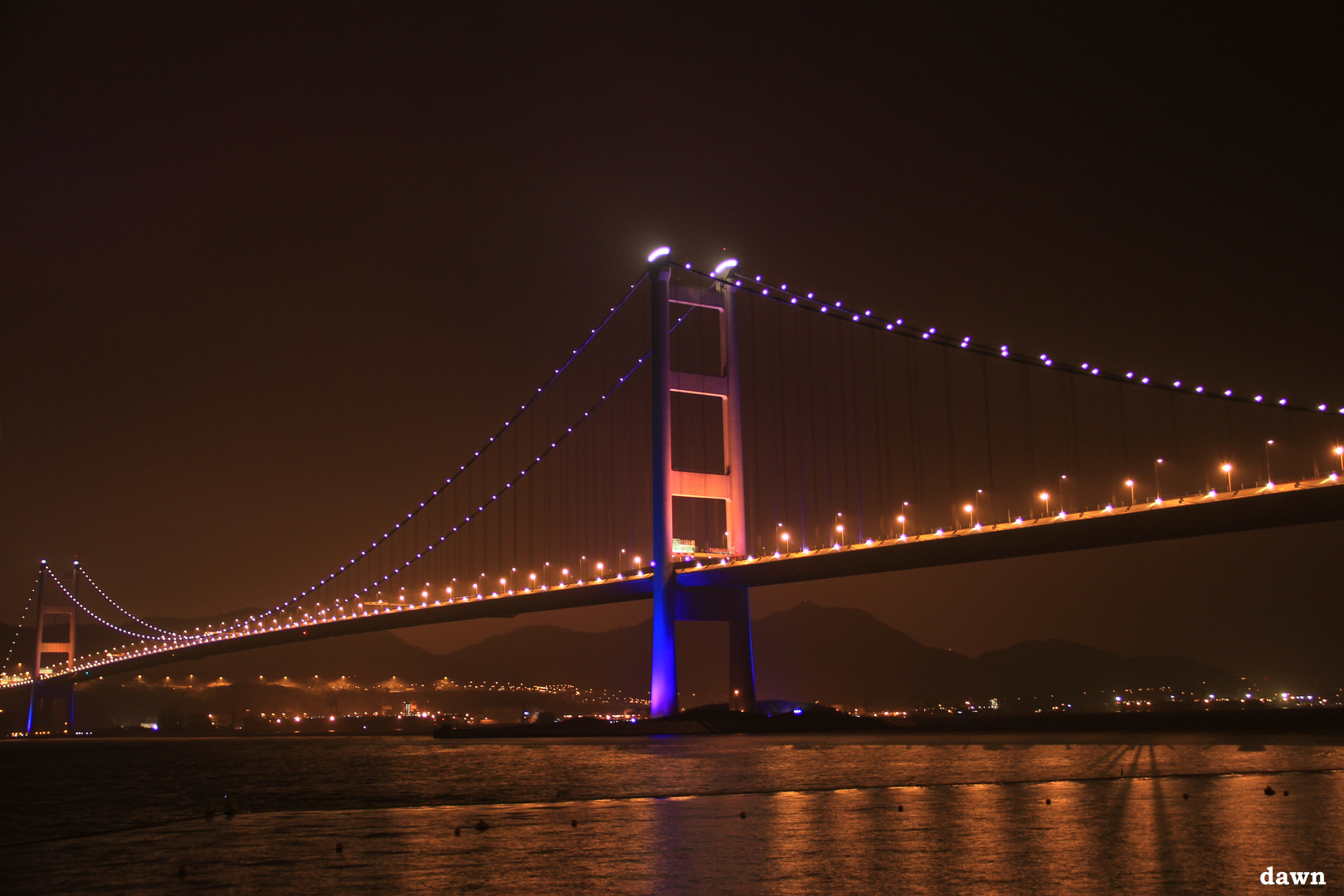 Capture Tsing Ma Bridge at night