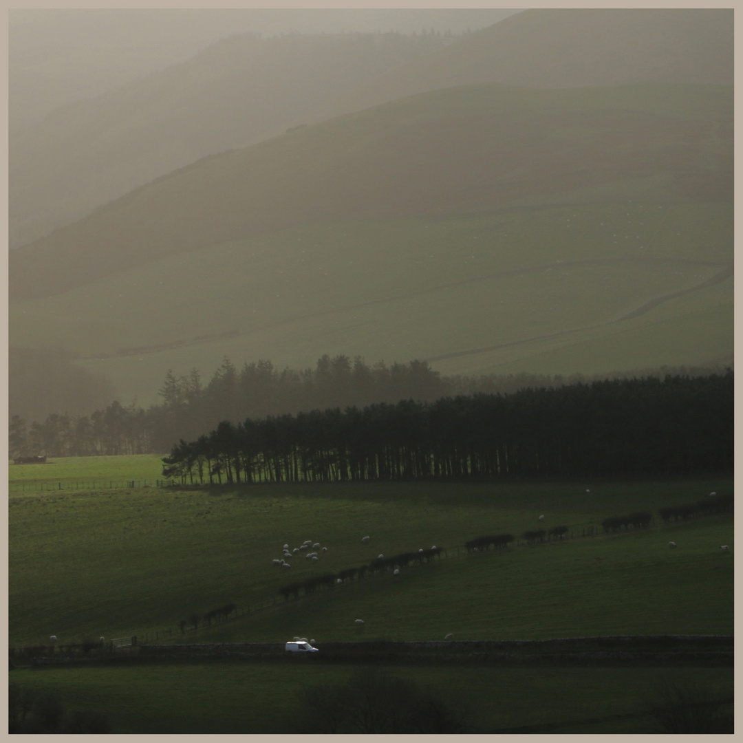 car on the road to yetholm