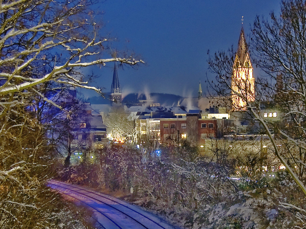 Castrop bei Nacht im Schnee