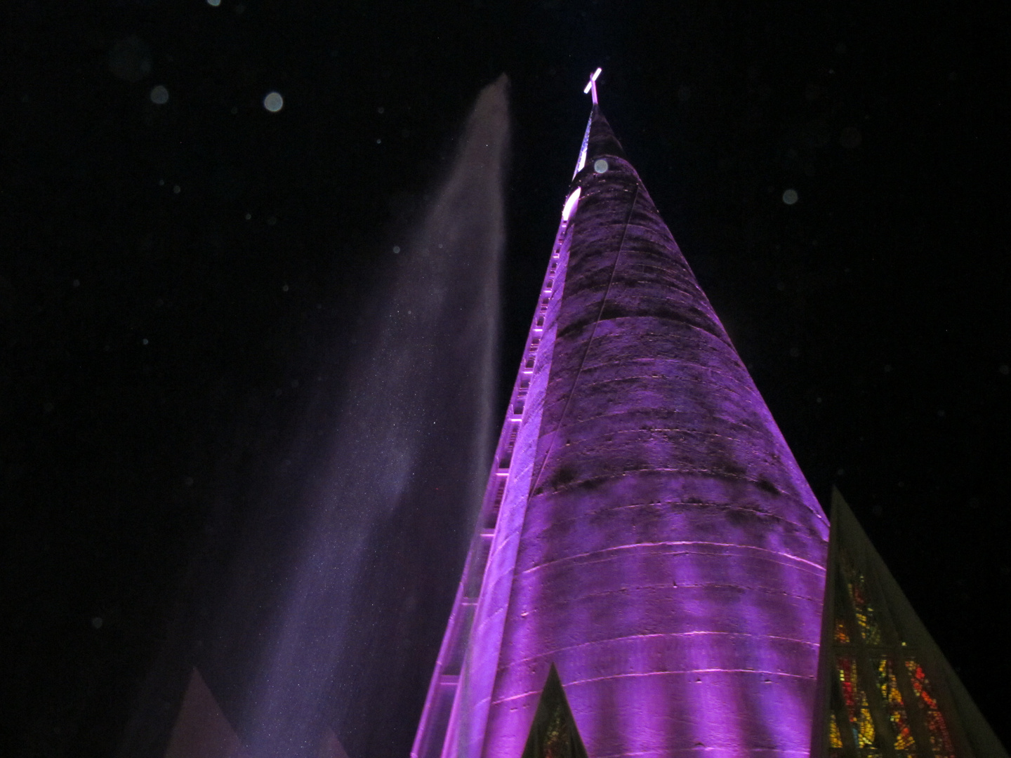 Cathedral of Maringá Brazil and the fountain by night