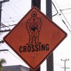 Caution bodybuilder crossing