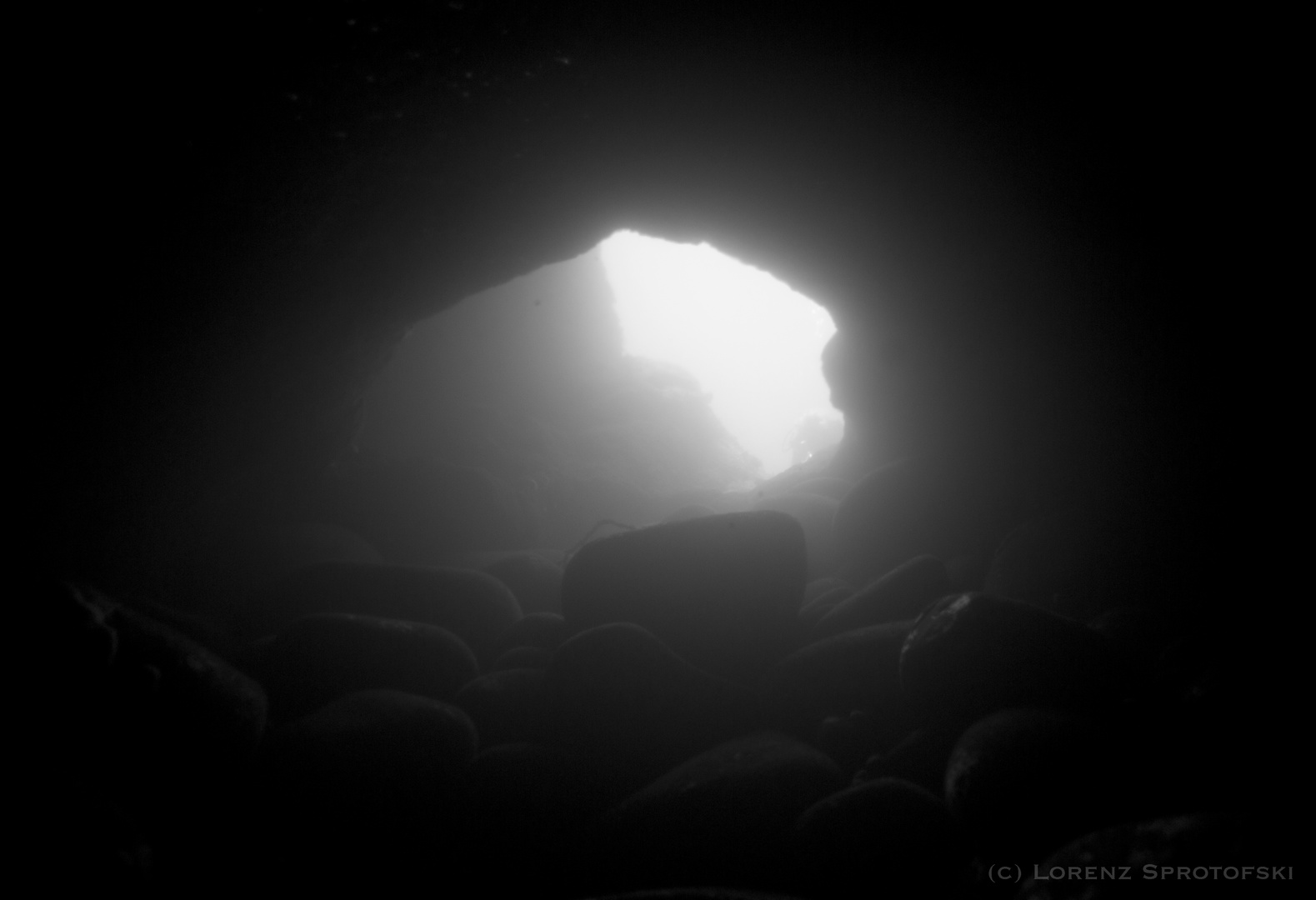 Cave under water in B/W