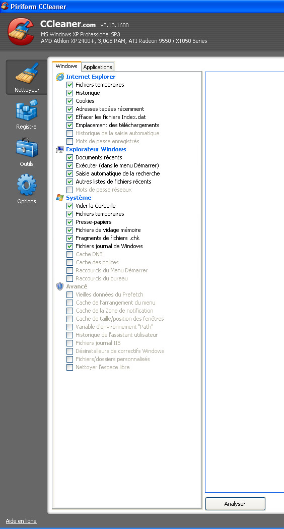 CCleaner Réglage Nettoyeur