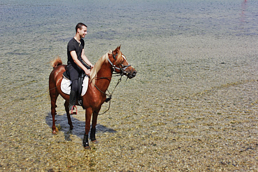 Ce cheval n'appréciait pas trop l'eau.