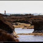 Cell phone woman standing over deep waters