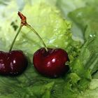 cerises sur feuilles de salade