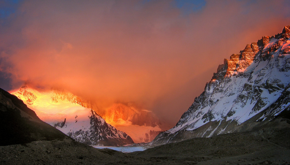 Cerro Torre hiding at dawn