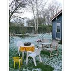 Chair baby, his parents and friend lawnmower were caught by surprise by the sudden Easter snow