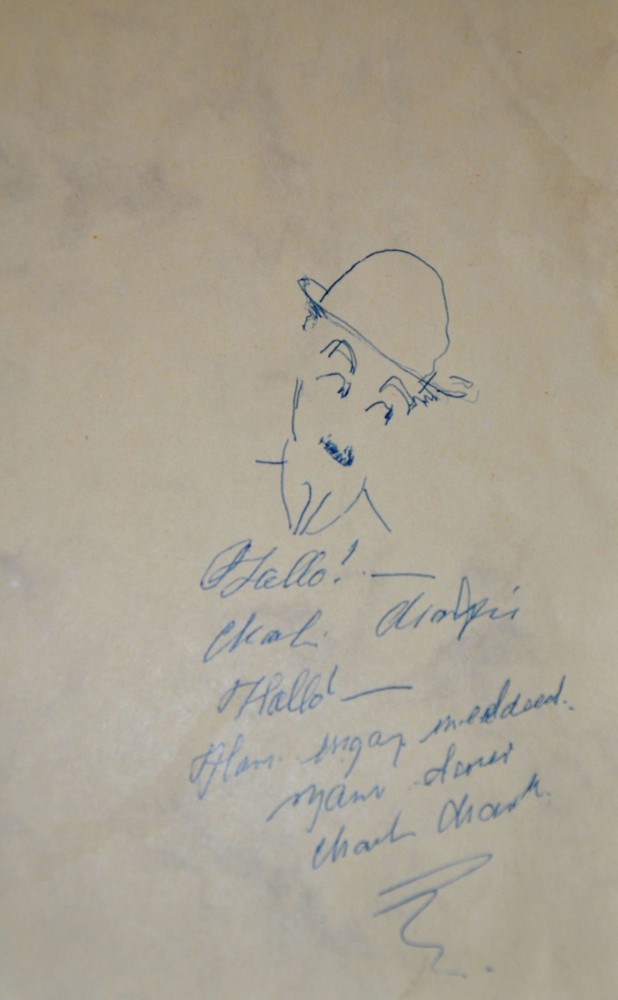Charlot, sa signature sur le livre d'or du restaurant La vieille ferme à Montreux