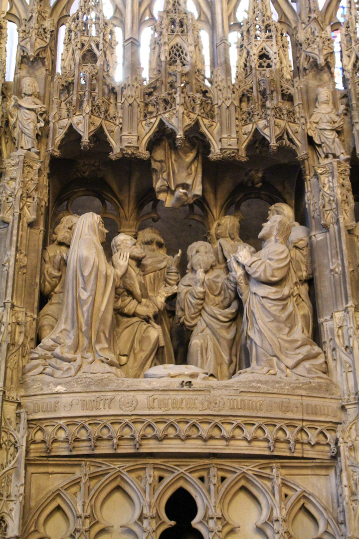 Chartres, Kathedrale, Chorumgang, Himmelfahrt Mariens, filigrane Steinmetzkunst