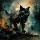 Chat noir sur fond sombre - Schwarze Katze auf dunklem Hintergrund
