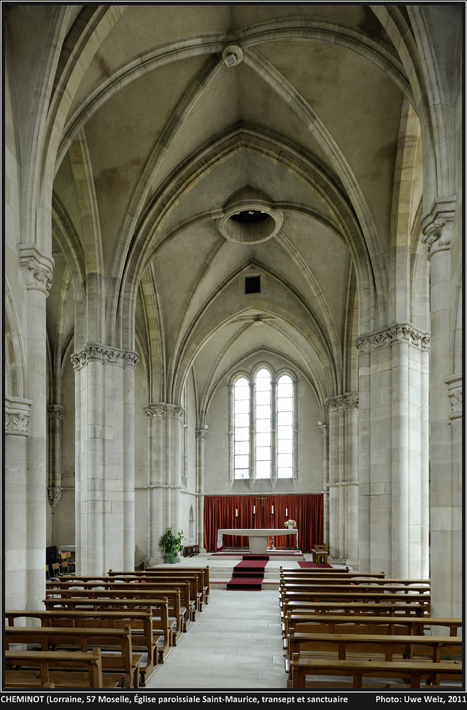 CHEMINOT, Église paroissiale Saint-Maurice, Inneres, Ostteile (Querhaus und Chorquadrat) von WSW