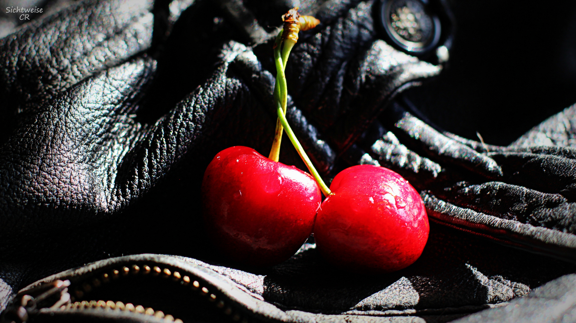 cherries on leather - colored