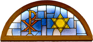 Chi-Ro and Star of David Symbol on Church Stained Glass
