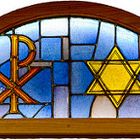 Chi-Ro and Star of David Symbol on Church Stained Glass