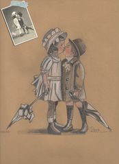 children kissing vintage