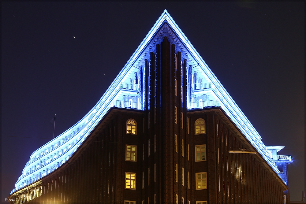 Chilehaus bei Nacht