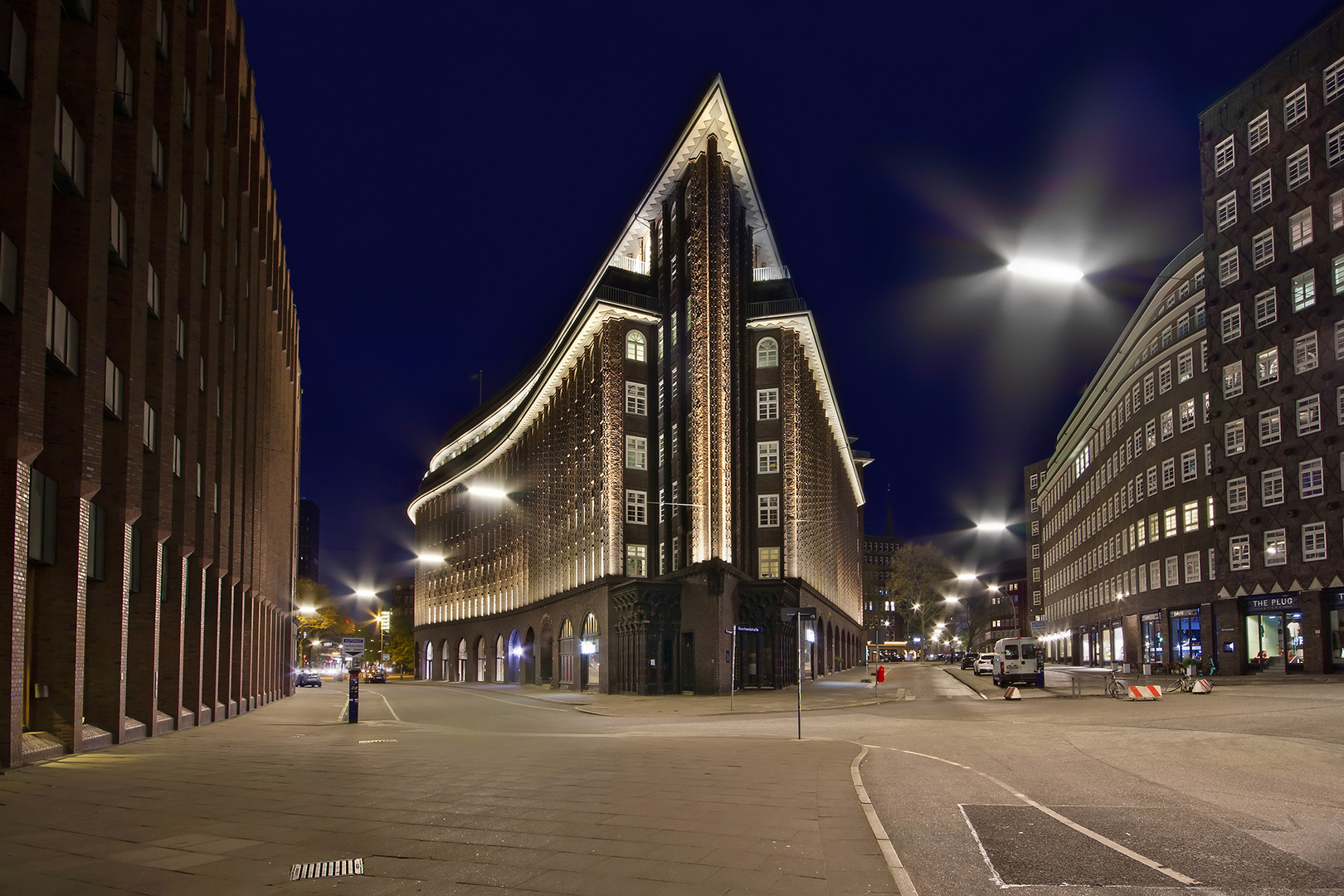 Chilehaus bei Nacht