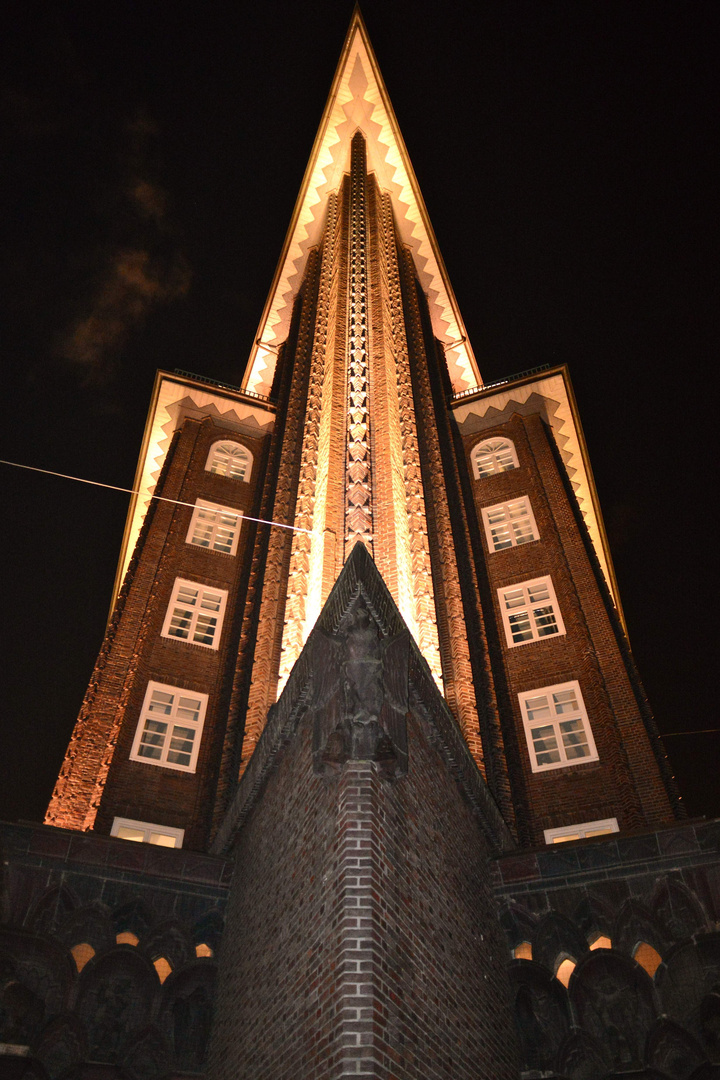 Chilehaus bei Nacht