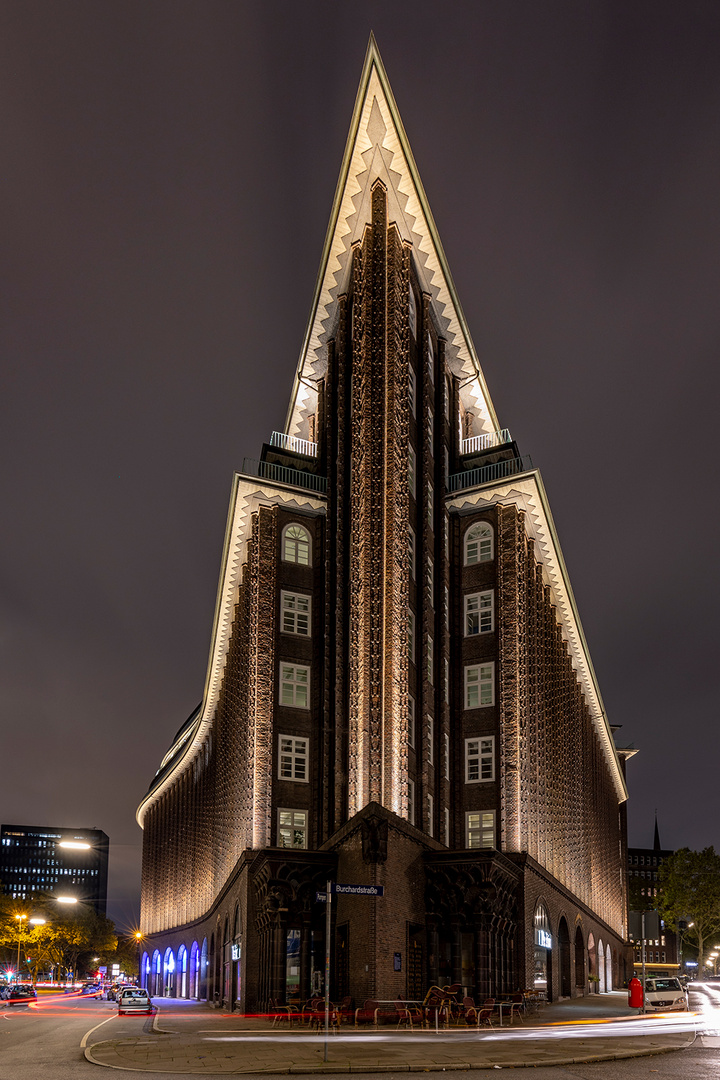 Chilehaus bei Nacht