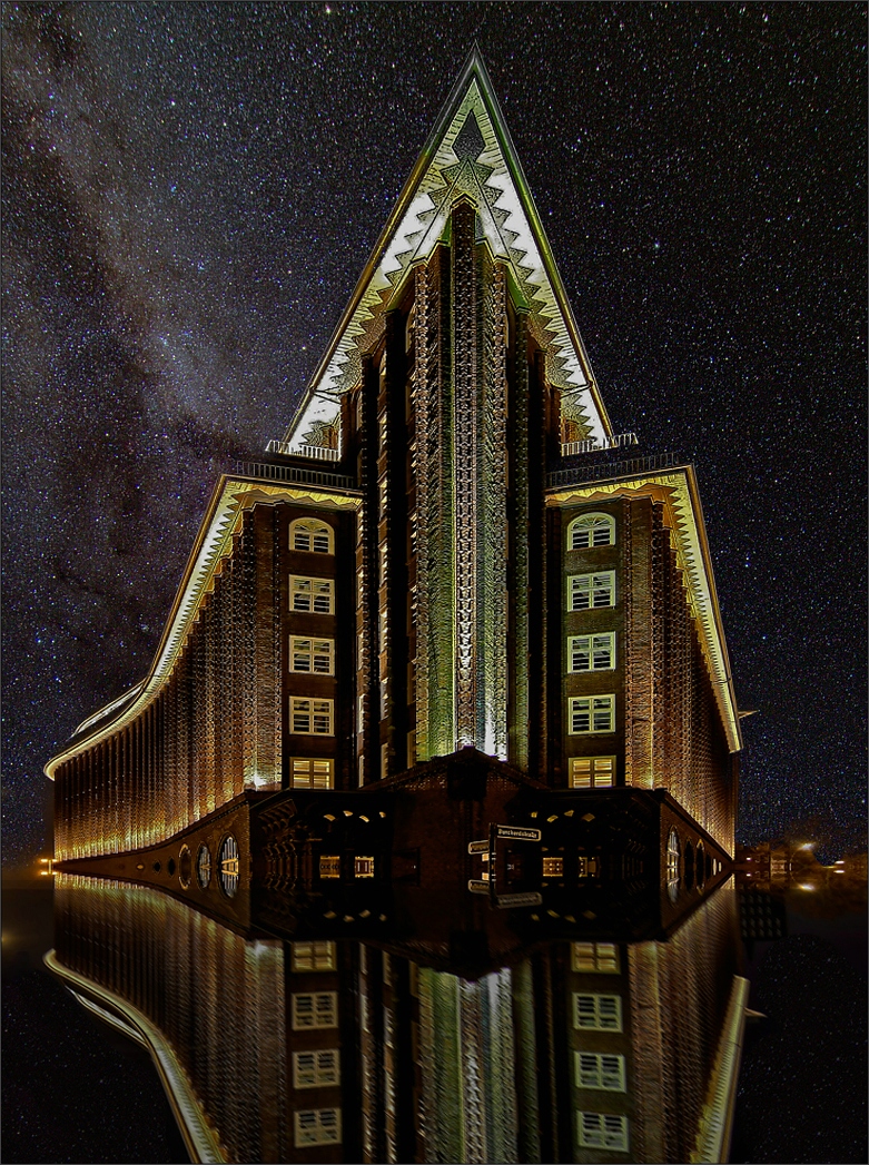 * Chilehaus in front of the Milky Way *