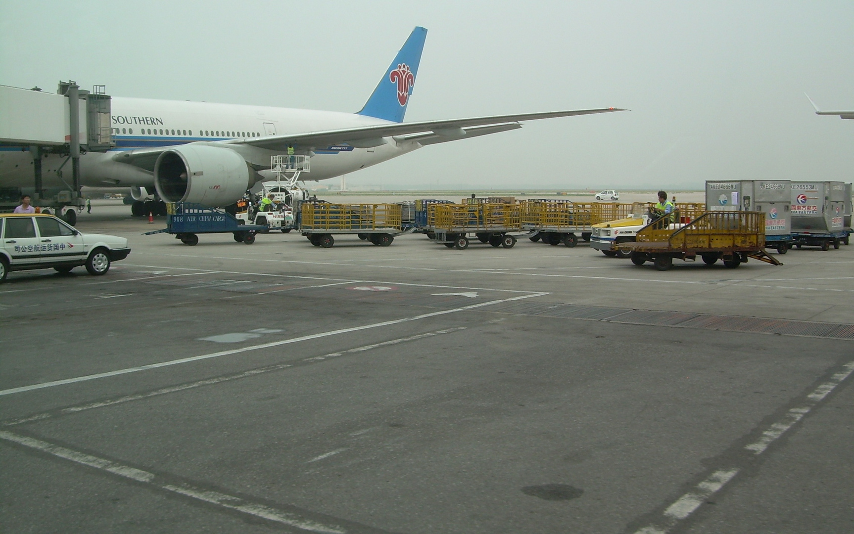 China Southern Airbus wing check in Beijing Airport summer 2008